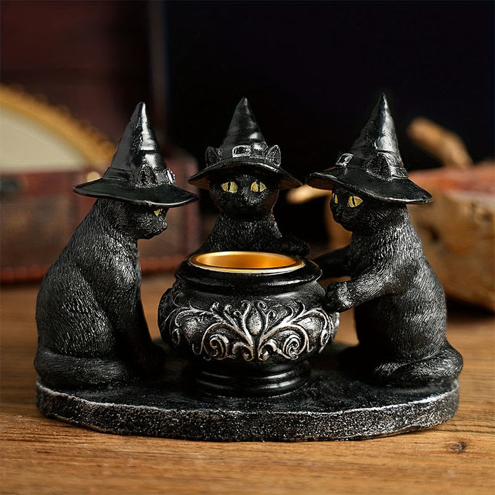 Olivenorma Halloween Three Witch Cats Tealight Candle Holder - Witch Cats - image 0
