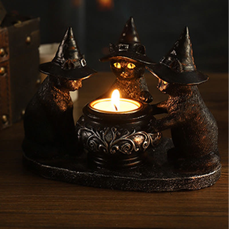 Olivenorma Halloween Three Witch Cats Tealight Candle Holder - image 1
