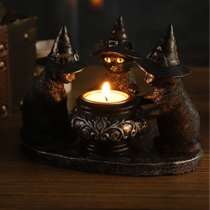 Olivenorma Halloween Three Witch Cats Tealight Candle Holder - image 1