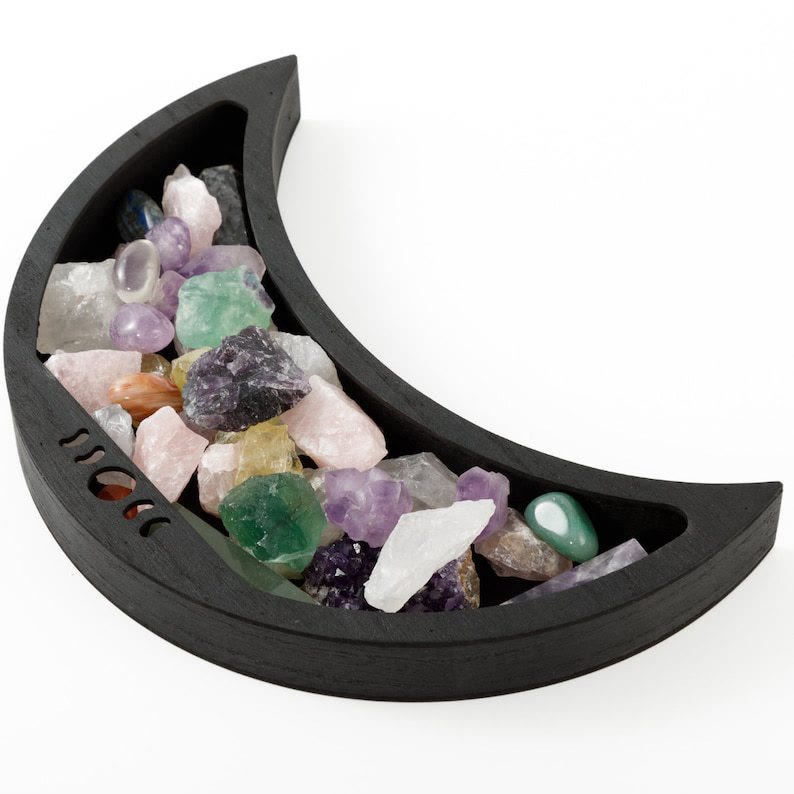 Olivenorma Engraved Moon Phase Design Crescent Tray Crystal Shelf - image 5