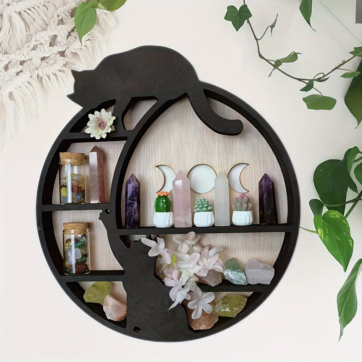 Olivenorma Boho Cat on the Moon Wooden Crystal Shelf - Style A - image 0