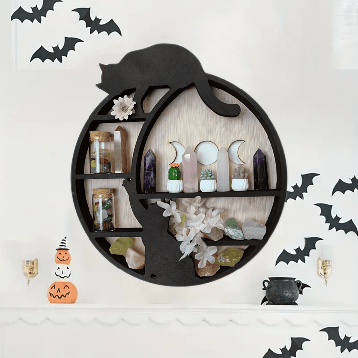 Olivenorma Boho Cat on the Moon Wooden Crystal Shelf - image 1