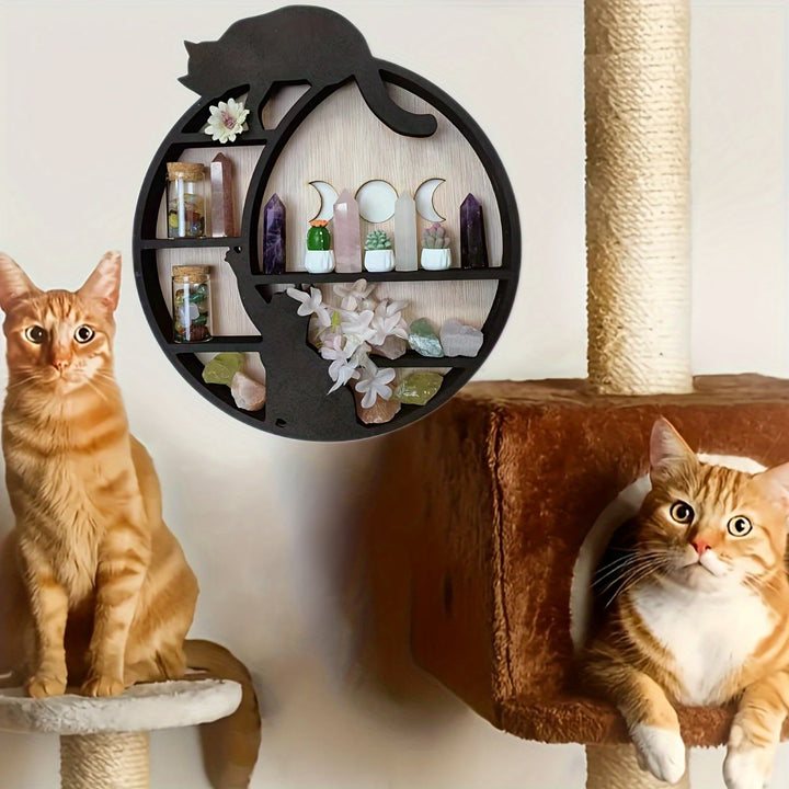 Olivenorma Boho Cat on the Moon Wooden Crystal Shelf - image 3