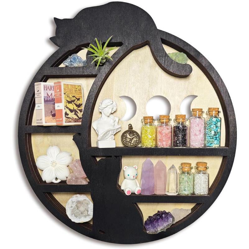 Olivenorma Boho Cat on the Moon Wooden Crystal Shelf - image 4