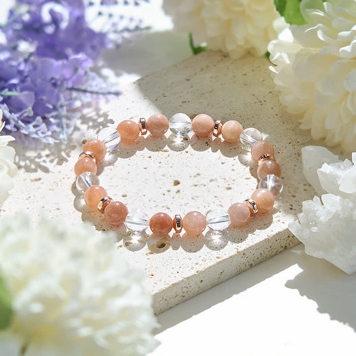 Olivenorma Natural Sun Stone Clear Crystal Women Bracelet - Sun Stone & Clear Crystal - image 0