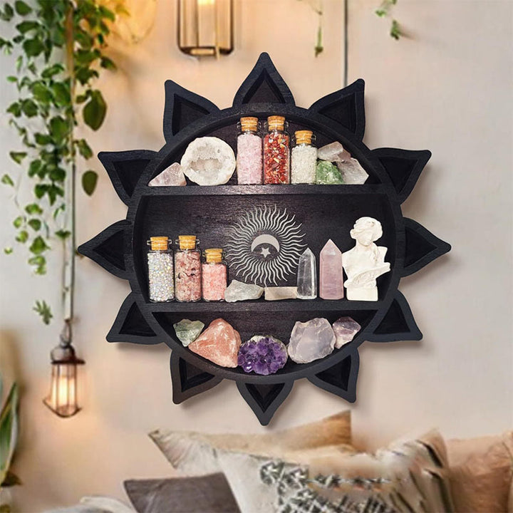 Olivenorma Wooden Lotus Flowers Crescent Floating Crystal Shelf - Moon - image 0
