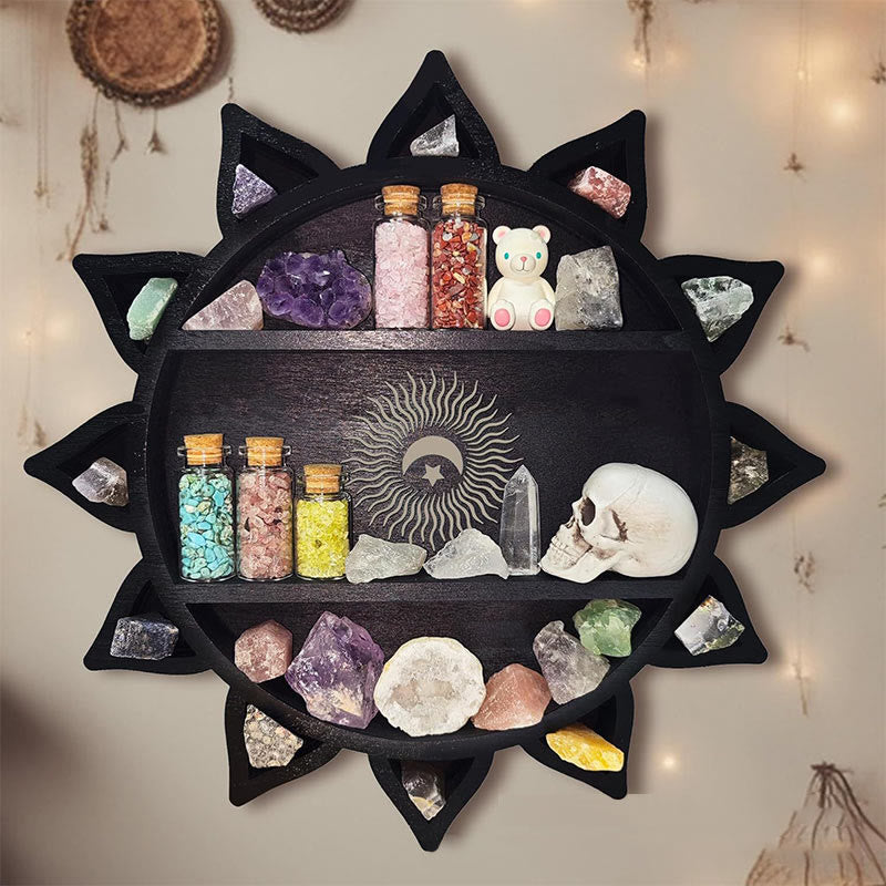 Olivenorma Wooden Lotus Flowers Crescent Floating Crystal Shelf - image 1