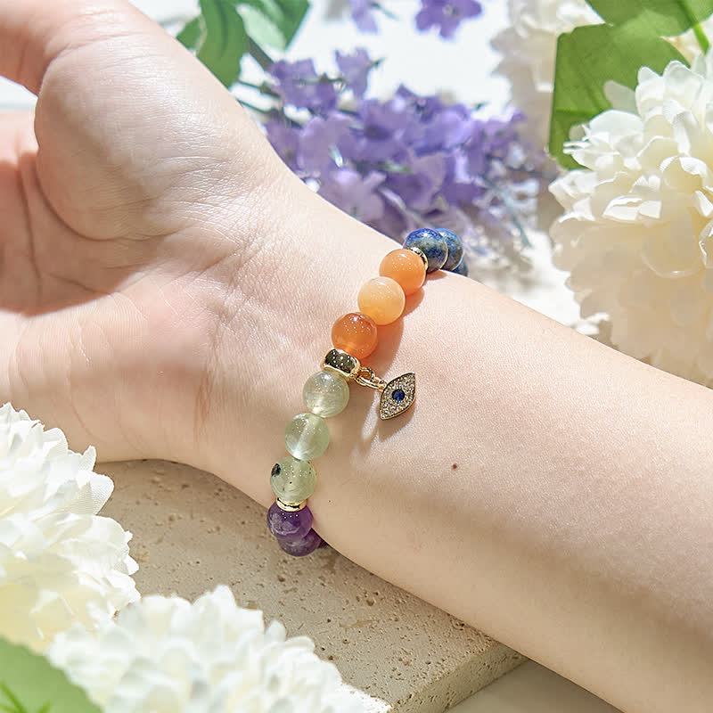 Olivenorma 8mm Natural Stone Beads Evil Eye Pendant Bracelet - image 1