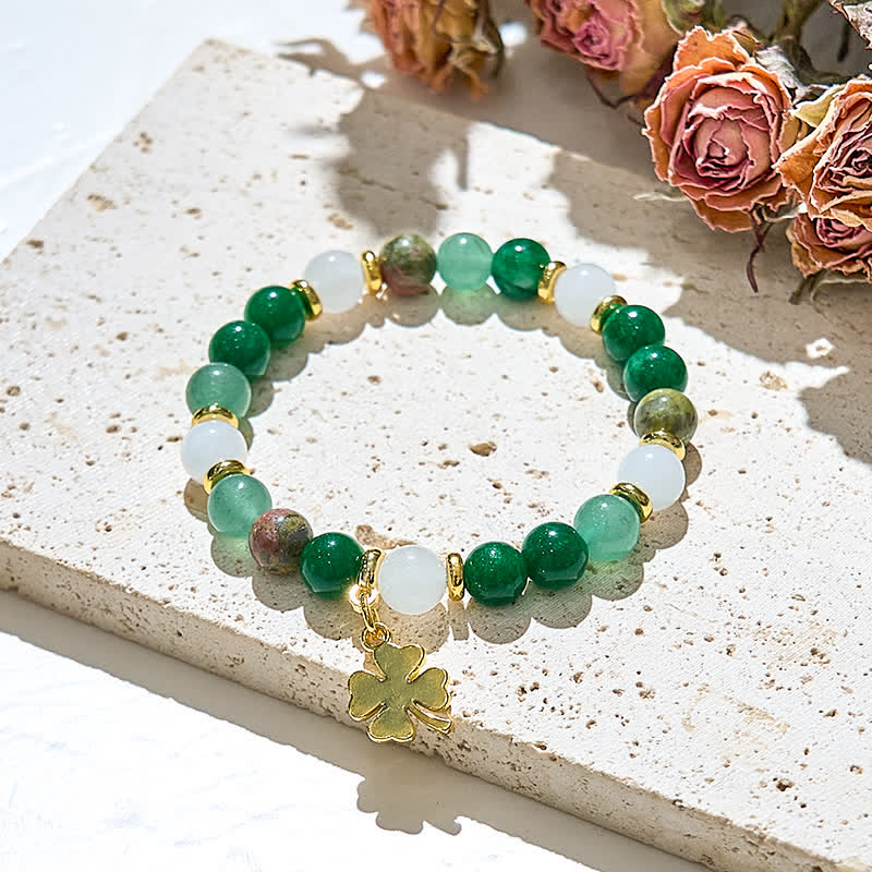 Olivenorma Clear Crystal Green Aventurine Unakite Beads Bracelet - image 2