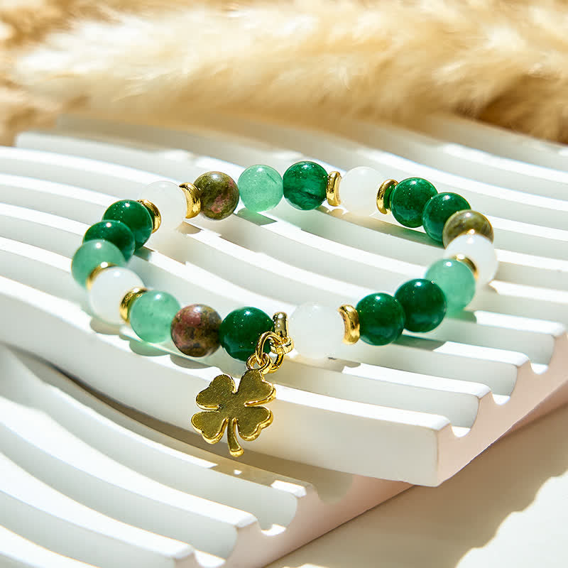 Olivenorma Clear Crystal Green Aventurine Unakite Beads Bracelet - image 3