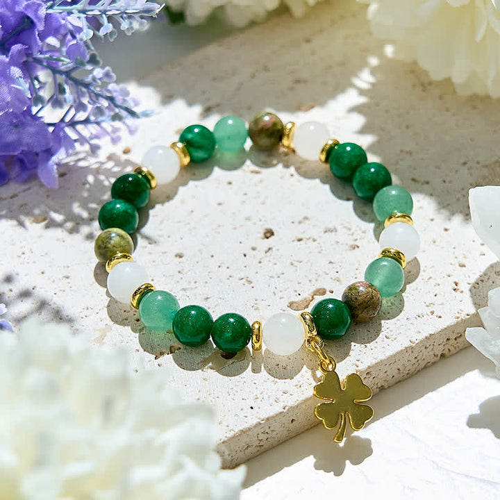 Olivenorma Clear Crystal Green Aventurine Unakite Beads Bracelet - Clear Crystal & Green Aventurine & Unakite - image 0