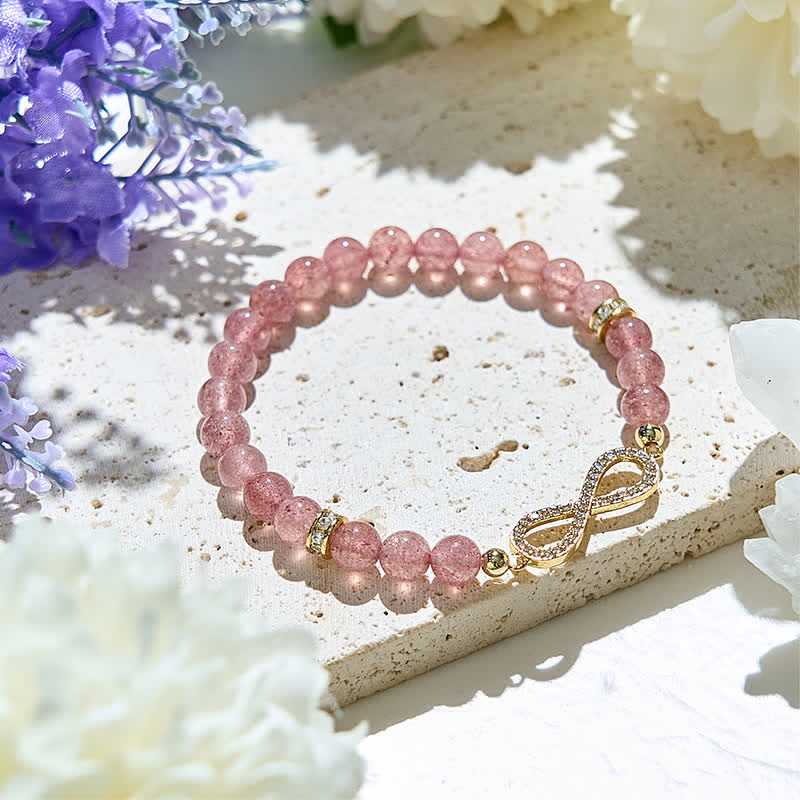 Olivenorma Natural Strawberry Quartz Beads Infinity Symbol Bracelet - image 2