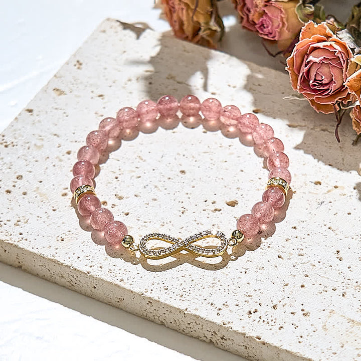 Olivenorma Natural Strawberry Quartz Beads Infinity Symbol Bracelet - image 3