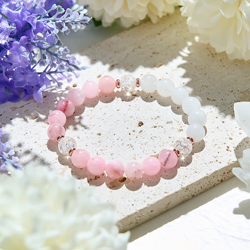 Olivenorma Clear Crystal Pink Opal Beads Bracelet - image 2