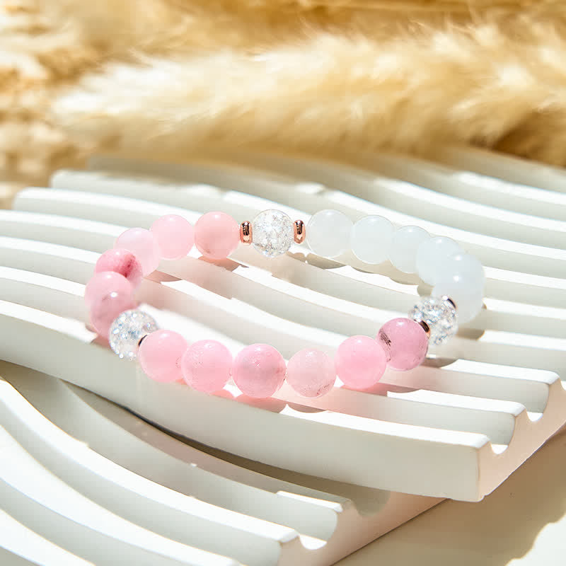 Olivenorma Clear Crystal Pink Opal Beads Bracelet - image 4