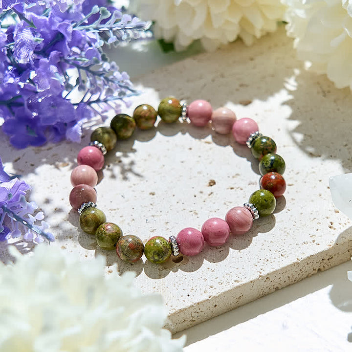 Olivenorma Natural Rhodonite Unakite Beads Bracelet - Rhodonite & Unakite - image 0