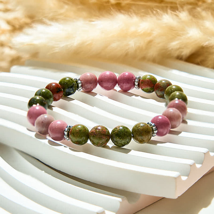 Olivenorma Natural Rhodonite Unakite Beads Bracelet - image 3