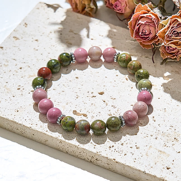 Olivenorma Natural Rhodonite Unakite Beads Bracelet - image 2