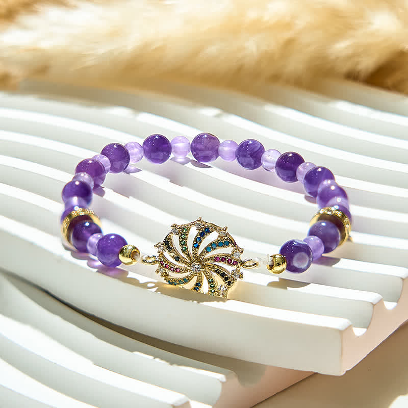 Olivenorma Amethyst Beads Colorful Zircon Metal Windmill Pendant Bracelet - image 2