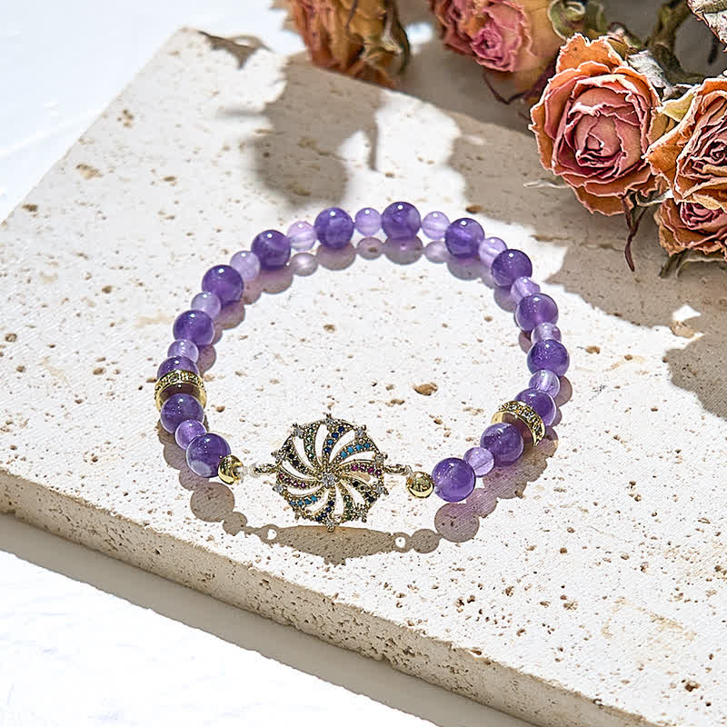 Olivenorma Amethyst Beads Colorful Zircon Metal Windmill Pendant Bracelet - image 1