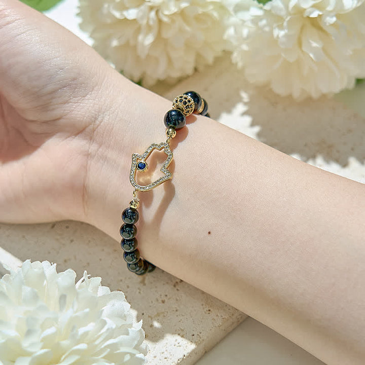 Olivenorma Natural Obsidian Beads Hamsa Pendant Bracelet - image 1