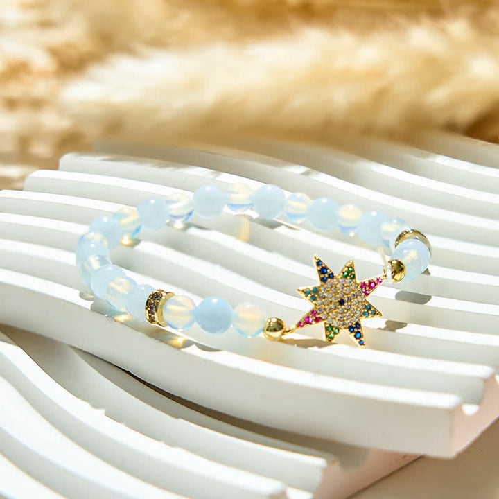 Olivenorma Opalite Beads Colorful Zircon Eight Pointed Star Bracelet - image 3