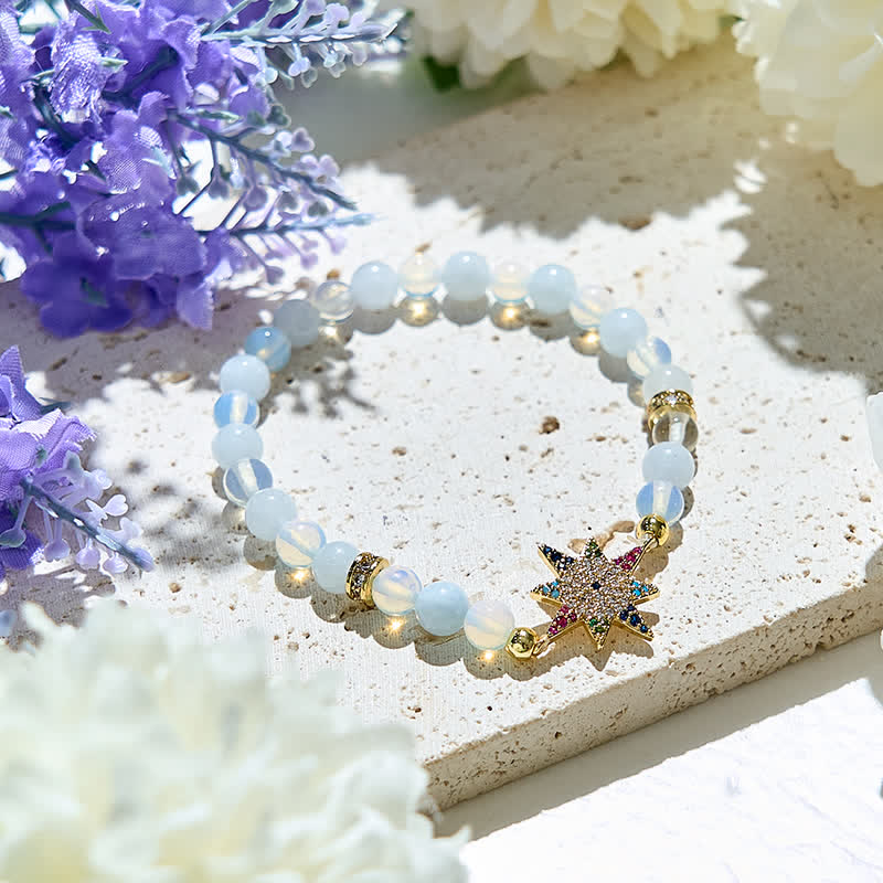 Olivenorma Opalite Beads Colorful Zircon Eight Pointed Star Bracelet - Opalite - image 0
