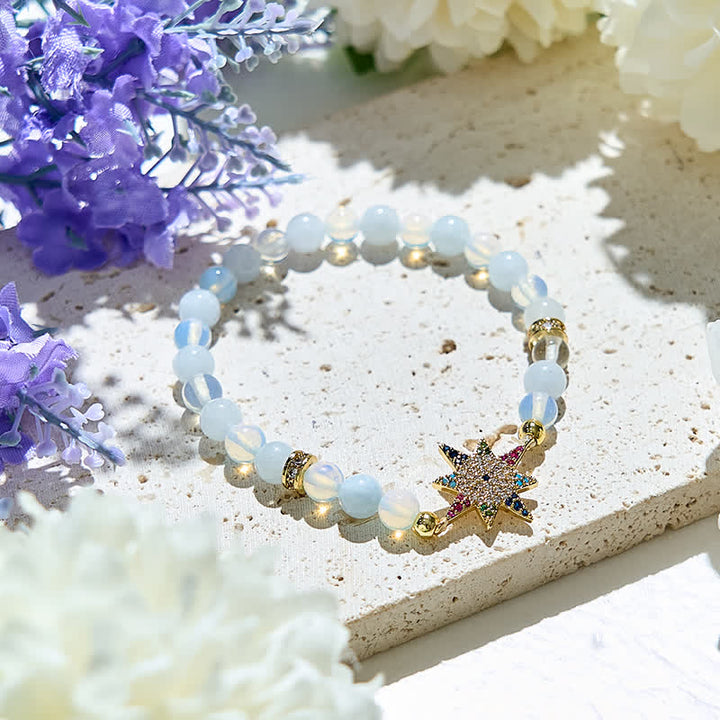 Olivenorma Opalite Beads Colorful Zircon Eight Pointed Star Bracelet - Opalite - image 0
