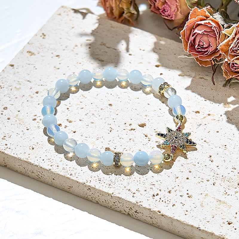 Olivenorma Opalite Beads Colorful Zircon Eight Pointed Star Bracelet - image 2