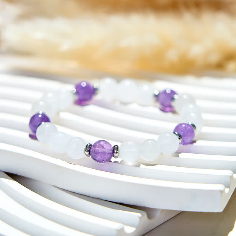 Olivenorma Natural Amethyst Clear Crystal Beads Bracelet - image 3