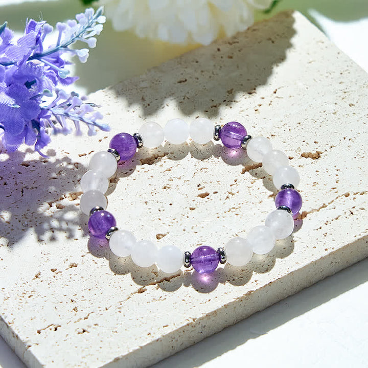 Olivenorma Natural Amethyst Clear Crystal Beads Bracelet - Amethyst & Clear Crystal - image 0