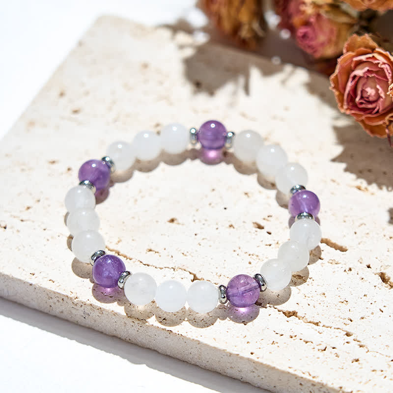 Olivenorma Natural Amethyst Clear Crystal Beads Bracelet - image 2