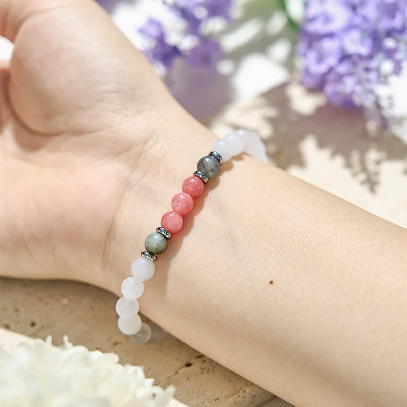 Olivenorma Clear Crystal Strawberry Quartz Labradorite Beads Bracelet - image 1