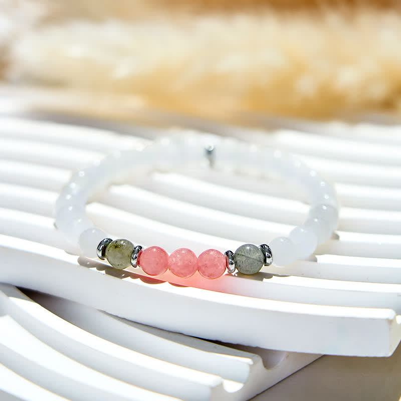 Olivenorma Clear Crystal Strawberry Quartz Labradorite Beads Bracelet - image 3