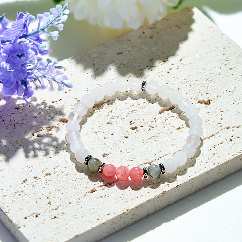 Olivenorma Clear Crystal Strawberry Quartz Labradorite Beads Bracelet - Clear Crystal & Strawberry Quartz & Labradorite - image 0