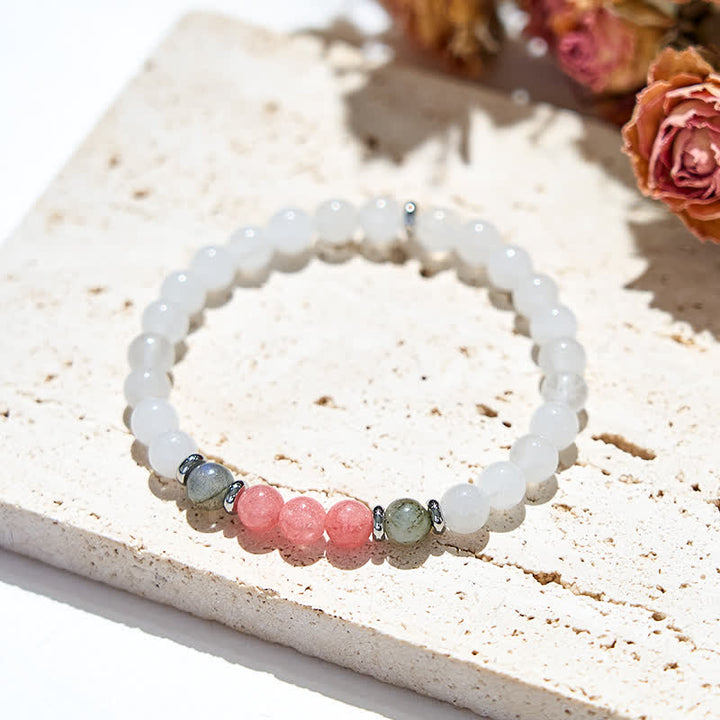 Olivenorma Clear Crystal Strawberry Quartz Labradorite Beads Bracelet - image 2
