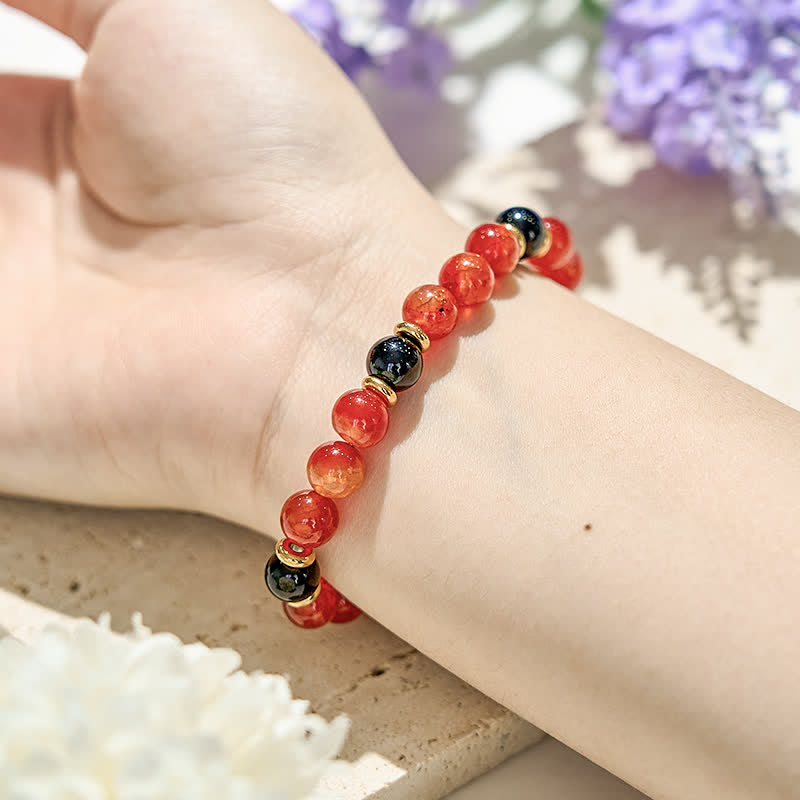 Olivenorma Natural Ruby Quartz Black Onyx Beads Bracelet - image 1