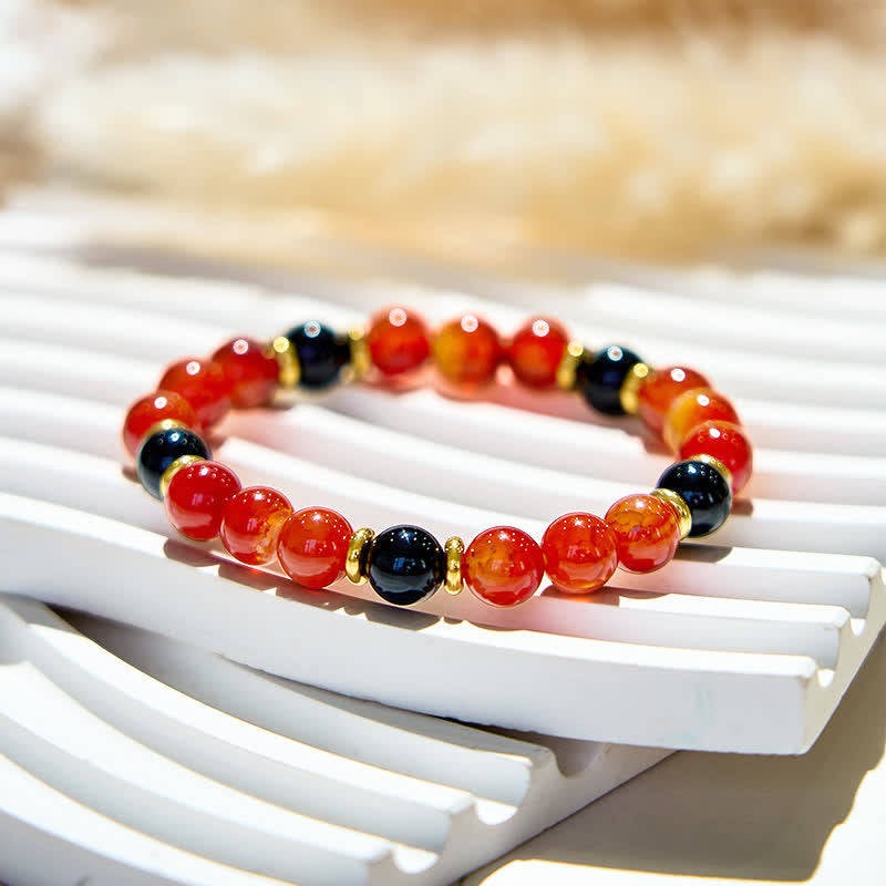 Olivenorma Natural Ruby Quartz Black Onyx Beads Bracelet - image 3