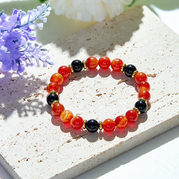 Olivenorma Natural Ruby Quartz Black Onyx Beads Bracelet - Ruby Quartz & Black Onyx - image 0
