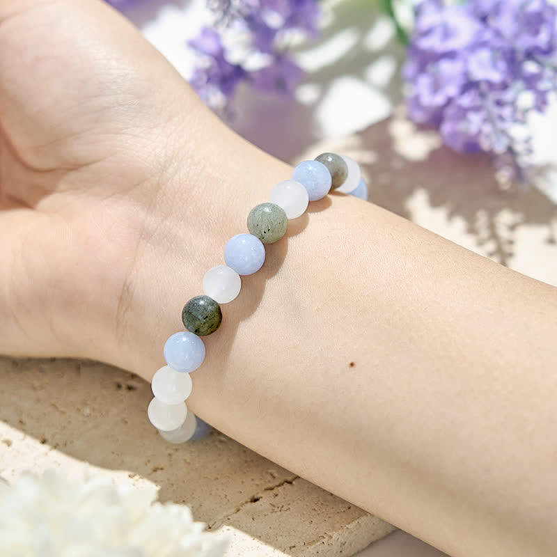 Olivenorma Natural Clear Crystal Aquamarine Labradorite Beads Bracelet - image 1