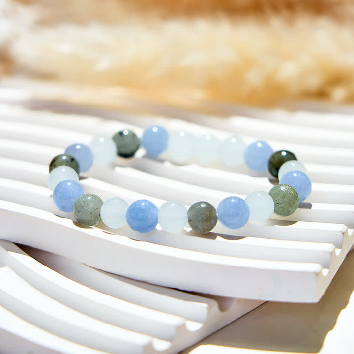 Olivenorma Natural Clear Crystal Aquamarine Labradorite Beads Bracelet - image 3