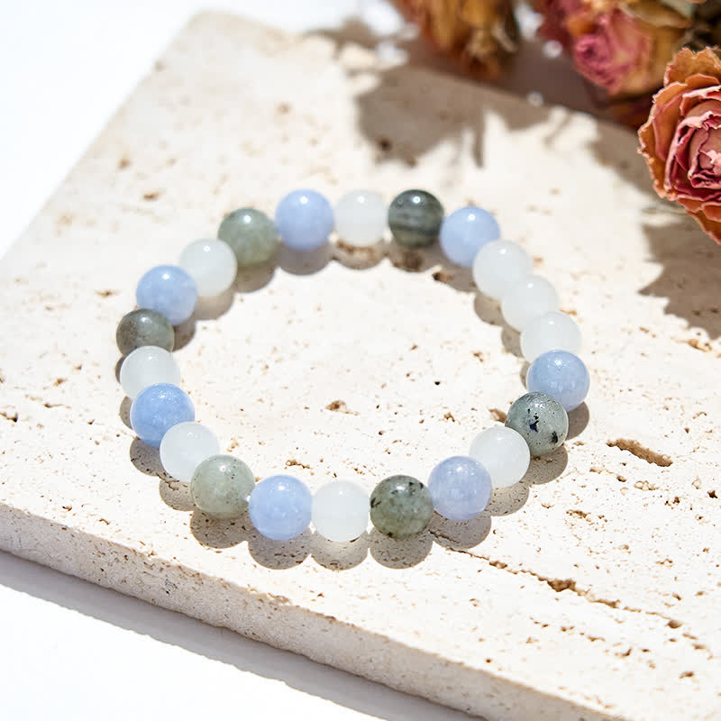 Olivenorma Natural Clear Crystal Aquamarine Labradorite Beads Bracelet - image 2