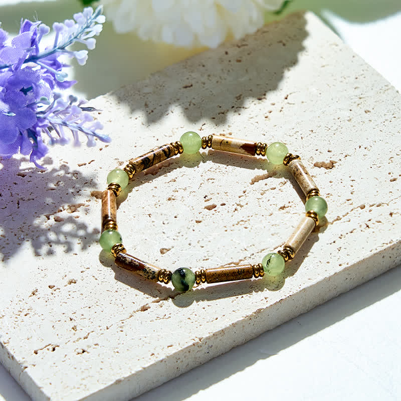 Olivenorma Natural Picture Jasper Prehnite Beads Bracelet - Picture Jasper & Prehnite - image 0