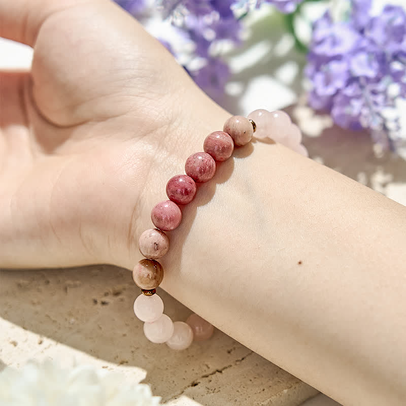 Olivenorma Natural Rose Quartz Rhodonite Beads Bracelet - image 1