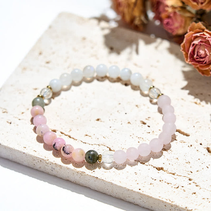 Olivenorma Natural Clear Crystal Pink Opal Labradorite Beads Bracelet - image 2