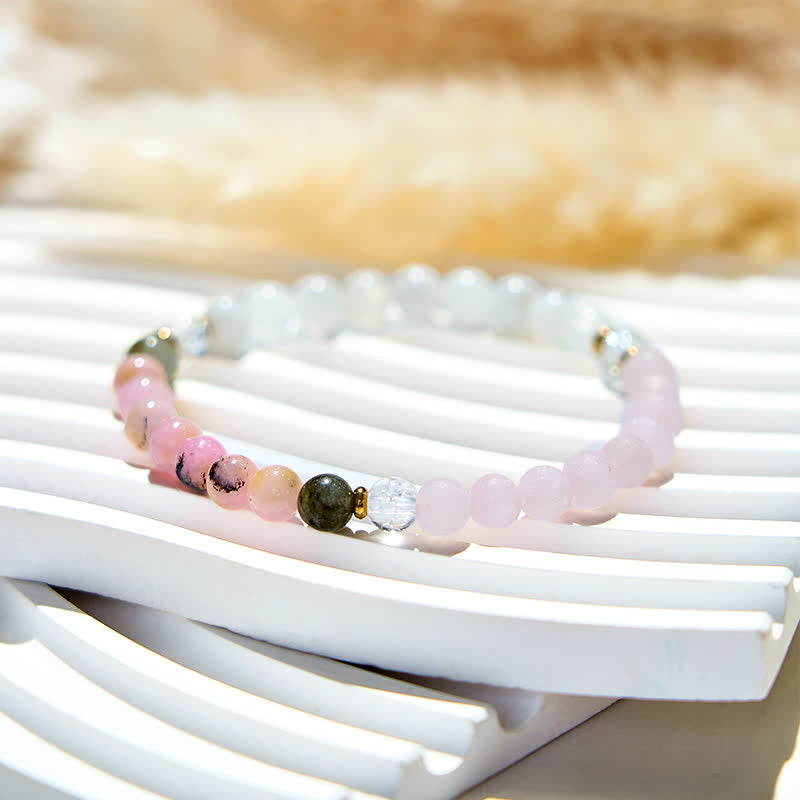 Olivenorma Natural Clear Crystal Pink Opal Labradorite Beads Bracelet - image 3