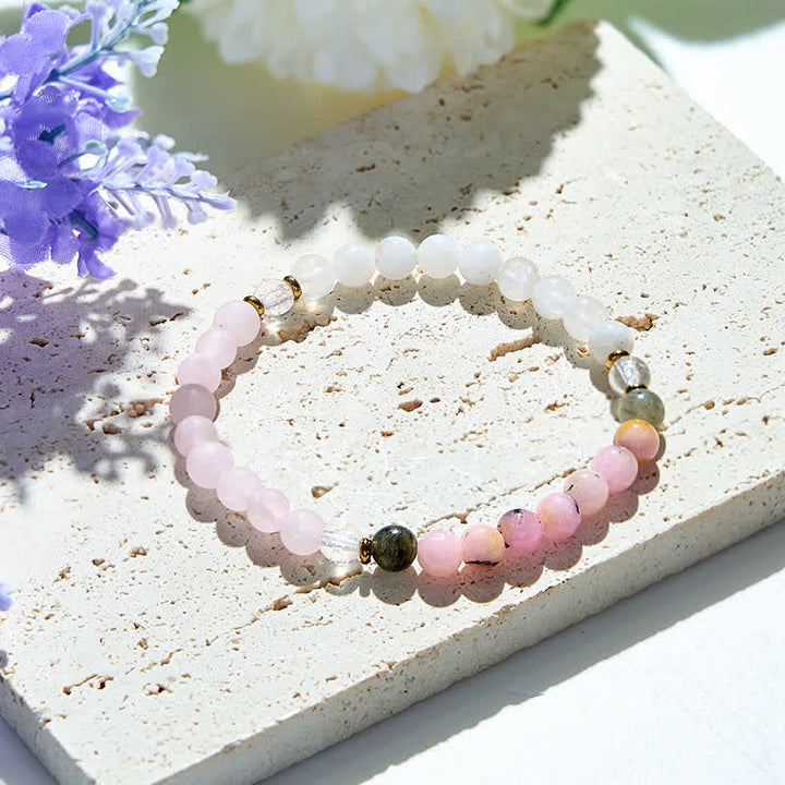 Olivenorma Natural Clear Crystal Pink Opal Labradorite Beads Bracelet - Clear Crystal & Pink Opal & Labradorite - image 0