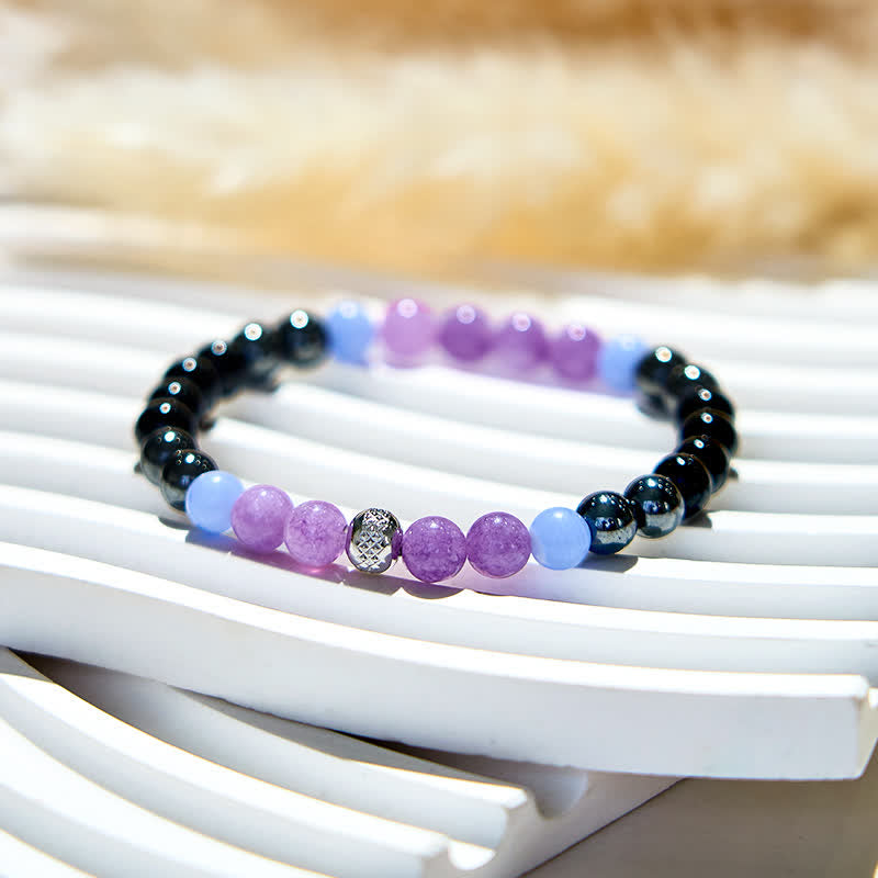 Olivenorma Natural Amethyst Hematite Obsidian Beads Bracelet - image 4