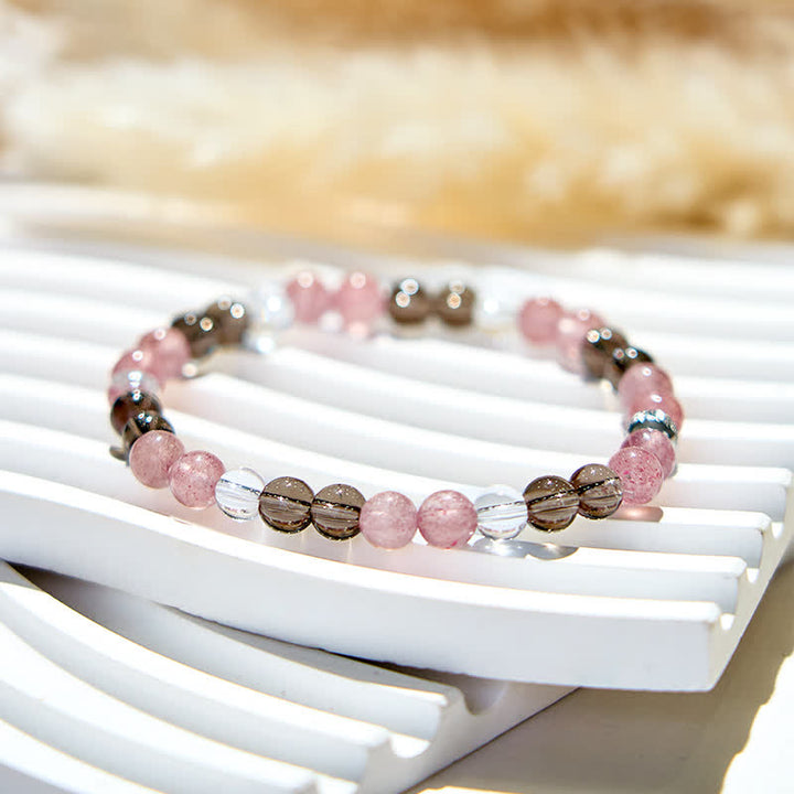 Olivenorma Natural Tiger Eye Strawberry Quartz Beads Bracelet - Clear Crystal & Tiger Eye & Strawberry Quartz - image 3