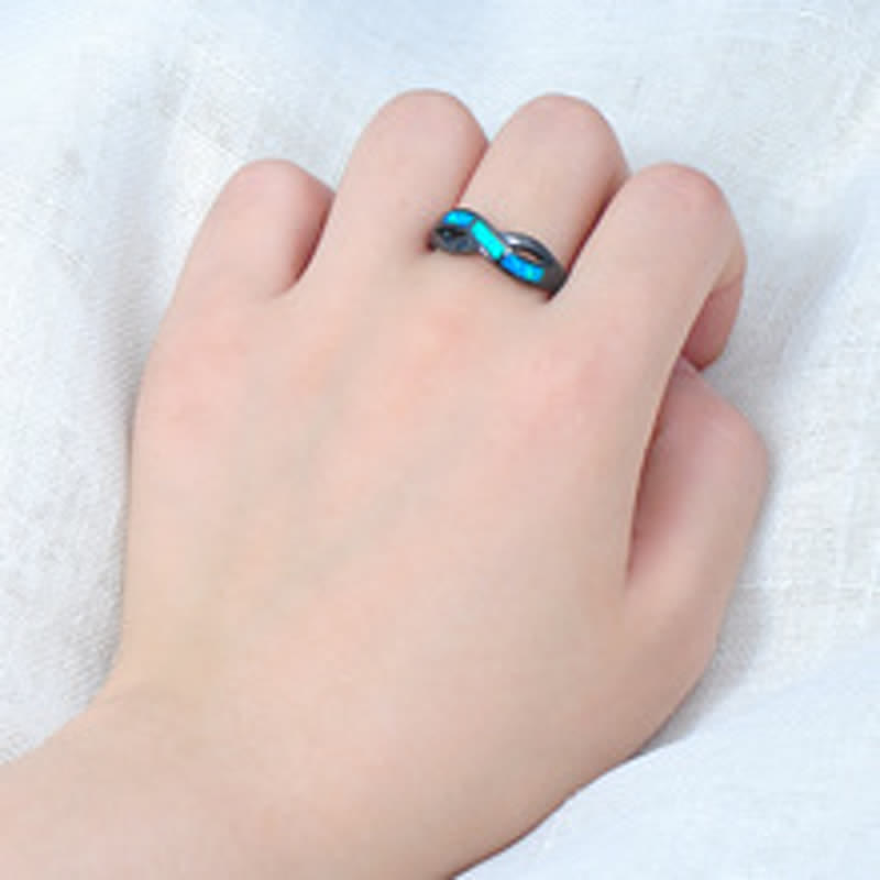 Olivenorma Black Gold Wavy Blue Opal with Zircon Ring - image 5